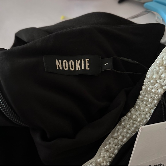 NEW Nookie Sz Small Nouveau Gown in Black Pearl Neckline Slit Crepe Strapless - Picture 4 of 10